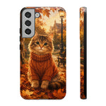 Autumn Cat Phone Case, Fallen Leaves Painterly Cover
