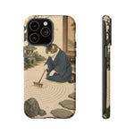 Zen Garden Cat Phone Case, Sand Spiral Japanese Art Cover