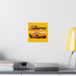 1973 Corvette Stingray Poster Retro Sunset Orange Convertible Wall Art