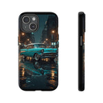 Vintage Teal 1957 Bel Air Classic Car Tough Case | Retro Rainy City Phone Cover