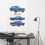 1966 GTO Wall Flag Banner 34x56 Blue Hardtop Redline Tires 3 View