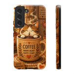 Coffee Cat Phone Case, Cozy Morning Folk Art Cover, Gift