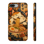 Ramen Cat Phone Case, Slurping Noodles Folk Art Cover, Gift