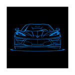 C8 Poster Blue Line Art Front View Chevy Sports Car Wall Print Garage Decor
