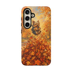 Yorkshire Terrier Jumping in Autumn Leaves Tough Case | Fall Dog Phone Cover
