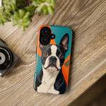 Boston Terrier Pop-Art Portrait Tough Phone Case - Teal Orange