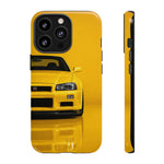 Yellow Skyline Phone Case, R34 GTR 90s JDM Legend Tough Cover for Men Gift