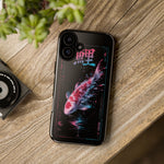 Glitch Koi Fish Art Tough Phone Case - Cyan Pink on Black