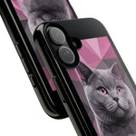 British Shorthair Geometric Portrait Tough Phone Case - Pink Gray Poly