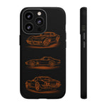 C3 Corvette Line Art Phone Case, Glowing Orange Three-View