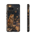 Shiba Inu at Snowy Train Station Phone Case | Winter Dog Scene