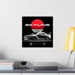 R34 Skyline Matte Poster – Black JDM Car with Rising Sun Art