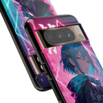 Anime Girl Phone Case Teal, Neon Kanji Calm Gradient Tough Cover