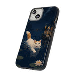 Turkish Van Swimming Cat Tough Case | Whimsical Night Pond, Lily Pads, Ducks