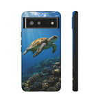 Sea Turtle Reef Phone Case, Coral Ocean Dappled Sunlight Tough Cover