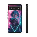 Anime Girl Phone Case Teal, Neon Kanji Calm Gradient Tough Cover