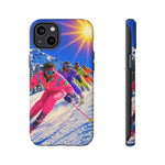 Retro Skiers Phone Case | Neon 80s Skiing Tough Cover