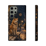 Shiba Inu at Snowy Train Station Phone Case | Winter Dog Scene