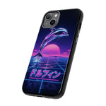 Neon Dolphin Retro Wave Tough Case | Vaporwave Japanese Text, 80s Synth Sunset