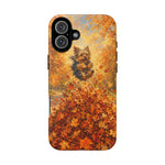 Yorkshire Terrier Jumping in Autumn Leaves Tough Case | Fall Dog Phone Cover
