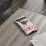 Pug Puppy Phone Case, Pastel Watercolor Heart Collar Cover