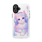 Pastel Cat Phone Case, Headphones Glitch Color Block Cover