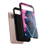 Anime Girl Phone Case Teal, Neon Kanji Calm Gradient Tough Cover