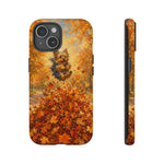 Yorkshire Terrier Jumping in Autumn Leaves Tough Case | Fall Dog Phone Cover