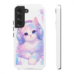 Pastel Cat Phone Case, Headphones Glitch Color Block Cover