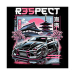 R35 GTR Poster – Japanese Temple Art with Sakura & Neon Accents
