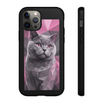 British Shorthair Geometric Portrait Tough Phone Case - Pink Gray Poly