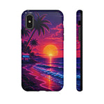 Retro Sunset Beach Scene Phone Case | Neon Palm Ocean Wave
