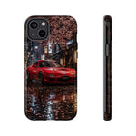 Red FD RX-7 Blossom Alley Tough Phone Case - Rain-Slicked Night
