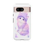 Pastel Cat Beanie Phone Case, Glitch Color Block Cover, Gift