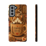 Coffee Cat Phone Case, Cozy Morning Folk Art Cover, Gift