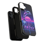 Neon Dolphin Retro Wave Tough Case | Vaporwave Japanese Text, 80s Synth Sunset