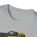 Yellow 1973 Duster Classic Car T-Shirt | Vintage Muscle Car Illustration