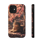 Cherry Blossom Cat Phone Case, Painterly Spring Art Cover