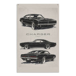 1969 Charger Wall Flag Banner 34x56 Vertical Black Sketch Art Muscle Car