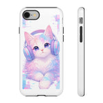 Pastel Cat Phone Case, Headphones Glitch Color Block Cover