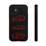 C4 Corvette Line Art Phone Case, Glowing Red Three-View