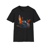 Skeleton Surfers T-Shirt - 1953 Vintage Truck with Glowing Skull Surfboards - Funny Halloween Beach Shirt