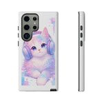 Pastel Cat Phone Case, Headphones Glitch Color Block Cover