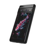 Glitch Koi Fish Art Tough Phone Case - Cyan Pink on Black