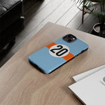 Copy of Blue Orange Number 20 Retro Racing Stripe Tough Phone Case Cover
