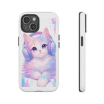 Pastel Cat Phone Case, Headphones Glitch Color Block Cover