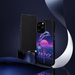 Neon Dolphin Retro Wave Tough Case | Vaporwave Japanese Text, 80s Synth Sunset