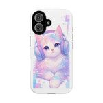 Pastel Cat Phone Case, Headphones Glitch Color Block Cover