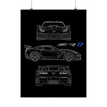 2019 ZR1 Poster Wall Art Print C7 Supercar Blueprint Garage Decor Gift