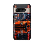 Orange Supra Phone Case, Neon City Night JDM Sports Car Tough Cover